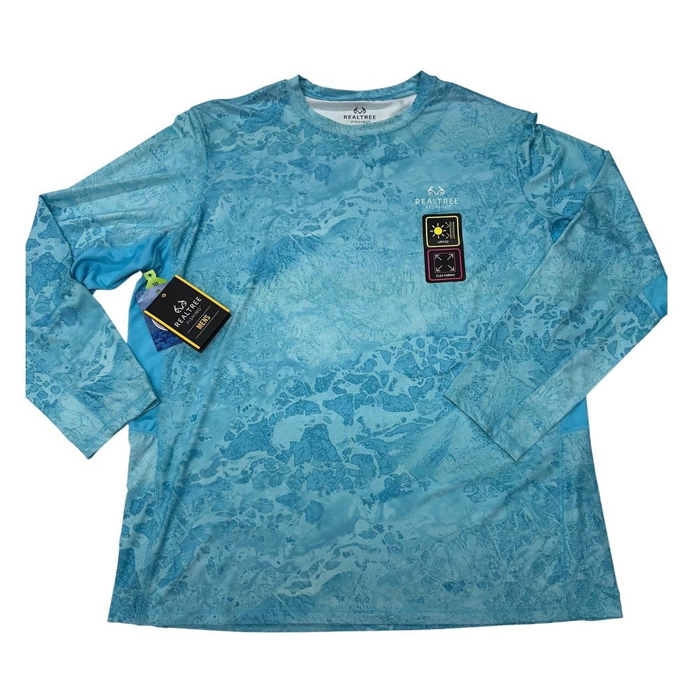 Realtree Fishing Performance Long Sleeve Tee Blue Camo UPF 30 Flex Mens 2XL
